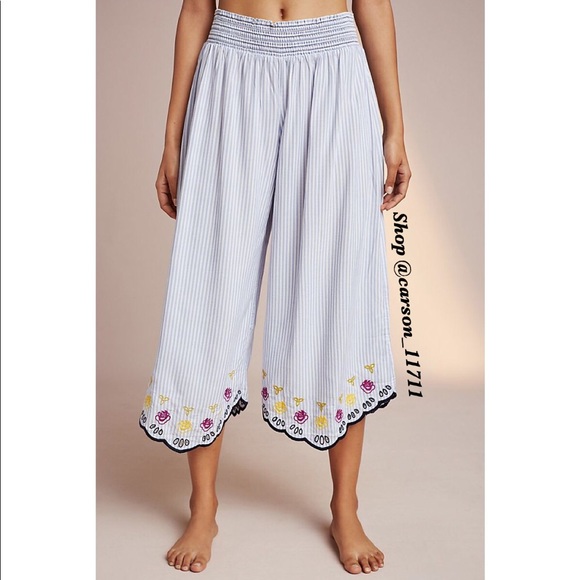 NWT Anthropologie Pinstripe Embroidered Sleep Pants XSP - Picture 2 of 5